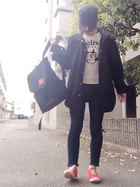 「カットオフ」｜「アイテム（ナイロンジャケット）」を使った、youkiさん（レディース・158cm）の春コーディネート