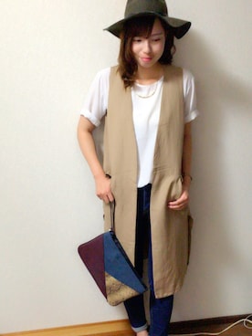 「秋先取りコーデ」｜「アイテム（クラッチバッグ）」を使った、ｊｕｎさん（レディース・167cm）の夏コーディネート