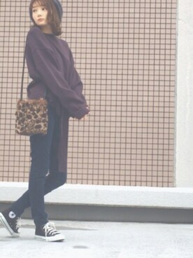 「切りっぱなしデニム」｜「アイテム（ハンチング/ベレー帽）」を使った、Rieさん（レディース・163cm）の秋コーディネート