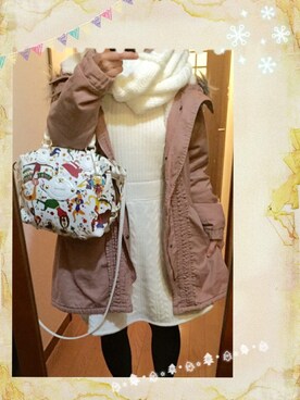 「アイテム（モッズコート、ピンク系）」を使った、pさん（レディース・148cm）の冬コーディネート