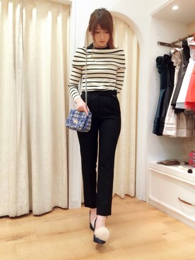 「Supreme.La.La.（シュープリームララ）のサイドベルトセンタープレスパンツ（その他パンツ、ブラック系）」を使った、Hikaru Mitomeさん（レディース・166cm）の秋コーディネート
