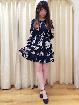 「Supreme.La.La.（シュープリームララ）の【ViVi3月号掲載】リリウムフラワーワンピ（ワンピース、ブルー系）」を使った、Hikaru Mitomeさん（レディース・166cm）の冬コーディネート