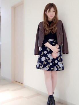 「Supreme.La.La.（シュープリームララ）のアイテム（ライダースジャケット）」を使った、Hikaru Mitomeさん（レディース・166cm）の秋コーディネート