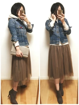 「Carlie e felice（カーリーエフェリーチェ）のアイテム（シューズ）」を使った、Lullabyさん（レディース・157cm）の冬コーディネート