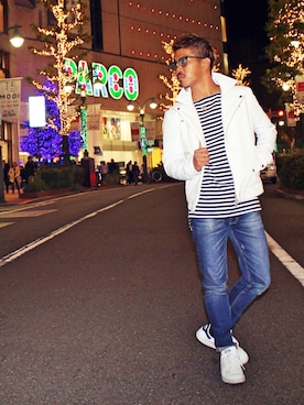 「DOWBL（ダブル）のアイテム（ライダースジャケット）」を使った、DOWBL Yuta.さん（メンズ・165cm）の冬コーディネート