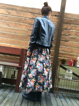 「LOWRYS FARM（ローリーズファーム）のF/LWライダース　510176（ライダースジャケット、ブラック系）」を使った、nao&rinさん（レディース・153cm）の春コーディネート