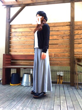 「CA4LA（カシラ）のANGORA x ANGORA（ハンチング/ベレー帽、ブラック系）」を使った、nao&rinさん（レディース・153cm）の春コーディネート