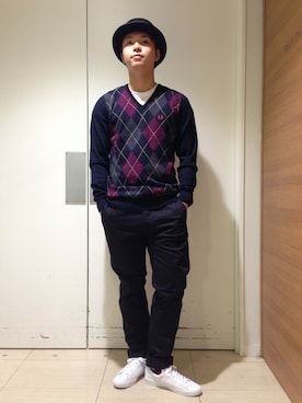 「FRED PERRY（フレッドペリー）のアイテム（ソックス/靴下）」を使った、YAMAUCHIさん（メンズ・172cm）の秋コーディネート