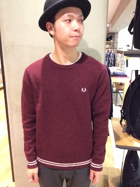 「FRED PERRY（フレッドペリー）のアイテム（ニット/セーター）」を使った、YAMAUCHIさん（メンズ・172cm）の冬コーディネート