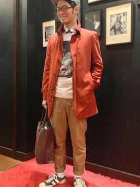「TAKEO KIKUCHI（タケオキクチ）のアイテム（その他アウター）」を使った、岡田　崇志さん（メンズ・174cm）の春コーディネート