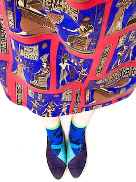 「柄×柄」｜「アイテム（その他シューズ）」を使った、kquri_KQURIOUSさん（レディース・163cm）の夏コーディネート