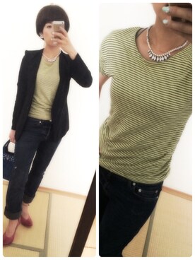 「HELMUT LANG（ヘルムートラング）のアイテム（ノーカラージャケット）」を使った、ここともさん（レディース・158cm）の春コーディネート