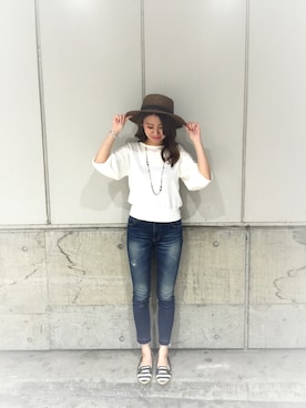 「INTERPLANET WINGS（インタープラネットウィング）のアイテム（帽子）」を使った、しおさん（レディース・158cm）の夏コーディネート