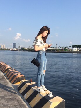 「AAのアイテム（パンツ）」を使った、VinnieChenさん（レディース・158cm）の春コーディネート