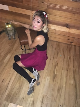 「H&M（エイチ・アンド・エム）のアイテム（チューブトップ）」を使った、Doyi Leeさん（レディース・153cm）の夏コーディネート