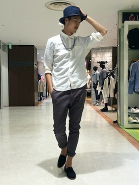 「アイテム（ローファー、ブルー系）」を使った、TAKEKAWAさん（メンズ・187cm）の夏コーディネート