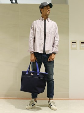 「アイテム（トートバッグ）」を使った、TAKEKAWAさん（メンズ・187cm）の秋コーディネート