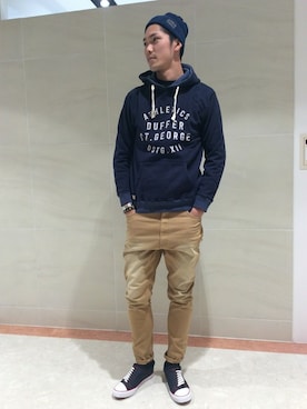 「アイテム（ニットキャップ/ビーニー）」を使った、TAKEKAWAさん（メンズ・187cm）の冬コーディネート