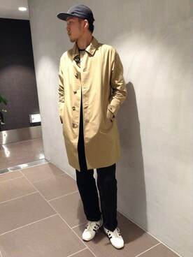 「The DUFFER of ST.GEORGE（ザダファーオブセントジョージ）のアイテム（ステンカラーコート）」を使った、TAKEKAWAさん（メンズ・187cm）の冬コーディネート
