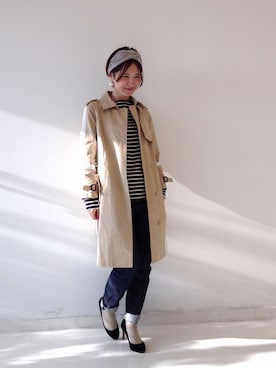 「ヒール×靴下」｜「アイテム（トレンチコート）」を使った、haco-on-acoさん（レディース・164cm）の冬コーディネート