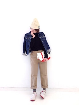 「haco!（ハコ）のアイテム（デニムジャケット）」を使った、haco-on-acoさん（レディース・164cm）の冬コーディネート
