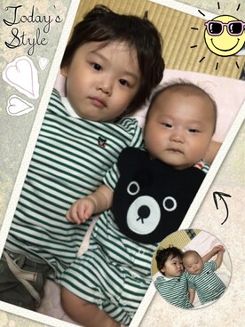 「アイテム（ママ＆ベビー、グリーン系）」を使った、km218さん（キッズ・100cm）の夏コーディネート