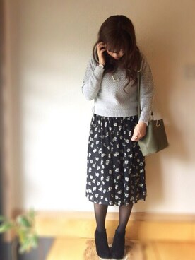 「ひざ丈スカート」｜「アイテム（その他）」を使った、ゆかさん（レディース・164cm）の冬コーディネート