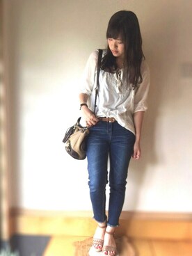 「Daniel Wellington（ダニエルウェリントン）のDaniel Wellington 'Classy St. Mawes' Crystal Index Leather Strap Watch, 34mm（アナログ腕時計）」を使った、ゆかさん（レディース・164cm）の夏コーディネート