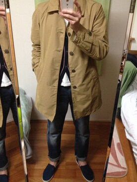 「LACOSTE（ラコステ）のアイテム（カーディガン/ボレロ、ブルー系）」を使った、leonidsさん（メンズ・182cm）の春コーディネート