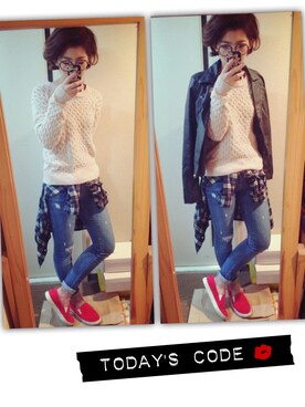 「Rodeo Crowns（ロデオクラウンズ）のアイテム（ライダースジャケット）」を使った、RICAさん（レディース・163cm）の秋コーディネート