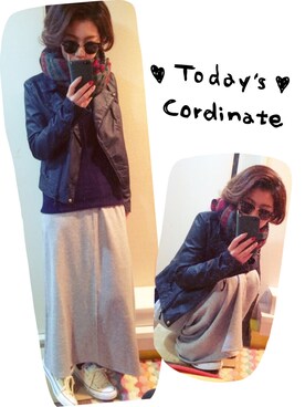 「Rodeo Crowns（ロデオクラウンズ）のアイテム（ライダースジャケット）」を使った、RICAさん（レディース・163cm）の冬コーディネート