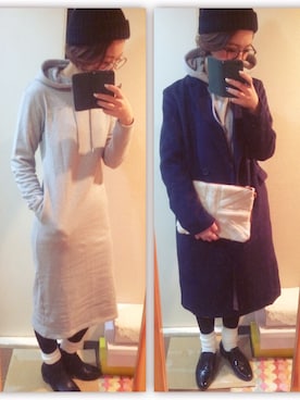 「スウェットワンピース」｜「アイテム（チェスターコート）」を使った、RICAさん（レディース・163cm）の冬コーディネート