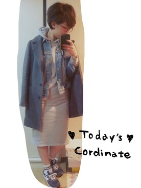 「スウェットワンピース」｜「アイテム（チェスターコート）」を使った、RICAさん（レディース・163cm）の冬コーディネート