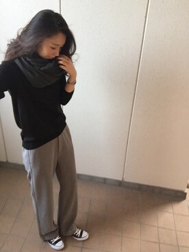 「黒ニット」｜MITSUMIさん（レディース・160cm）の冬コーディネート