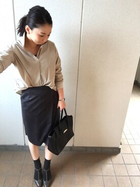 「BEAUTY&YOUTH UNITED ARROWS（ビューティーアンドユースユナイテッドアローズ）のBY∵ フラップメタル2WAYトート3 ◆（トートバッグ）」を使った、MITSUMIさん（レディース・160cm）の秋コーディネート