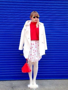 「白タイツ」｜「アイテム（ダッフルコート）」を使った、濱内奈々子 さん（レディース・164cm）の冬コーディネート