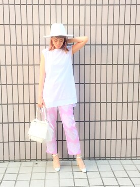 「リルリリー」｜「アイテム（帽子）」を使った、濱内奈々子 さん（レディース・165cm）の夏コーディネート