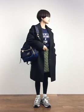 「スエット」｜「アイテム（チェスターコート）」を使った、yukiさん（レディース・152cm）の冬コーディネート