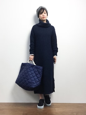 「ロングニットワンピ」｜yukiさん（レディース・152cm）の冬コーディネート