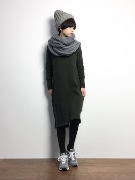 「ロングニットワンピ」｜yukiさん（レディース・152cm）の冬コーディネート