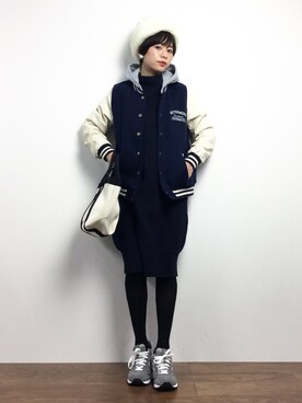 「OLIVE des OLIVE（オリーブデオリーブ）のアイテム（スタジャン）」を使った、yukiさん（レディース・152cm）の冬コーディネート