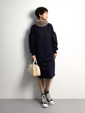 「& chouette（アンドシュエット）のアイテム（ボストンバッグ）」を使った、yukiさん（レディース・152cm）の冬コーディネート