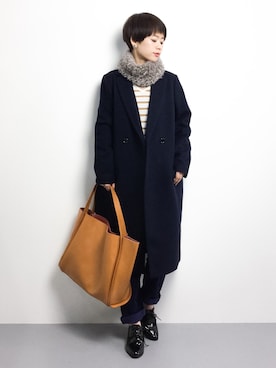 「ドルマン」｜「アイテム（チェスターコート）」を使った、yukiさん（レディース・152cm）の冬コーディネート