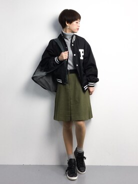 「PUNYUS（プニュズ）のアイテム（スタジャン）」を使った、yukiさん（レディース・152cm）の冬コーディネート