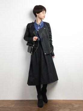 「ノーカラージャケット」｜「アイテム（ブーティ）」を使った、yukiさん（レディース・152cm）の冬コーディネート