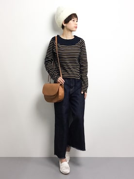 「LBC（エルビーシー）の半円ショルダー            （ショルダーバッグ）」を使った、yukiさん（レディース・152cm）の冬コーディネート