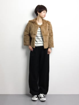 「ラビットファー」｜「アイテム（その他アウター）」を使った、yukiさん（レディース・152cm）の冬コーディネート