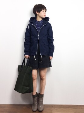 「アイテム（マウンテンパーカー、ブルー系）」を使った、yukiさん（レディース・152cm）の冬コーディネート