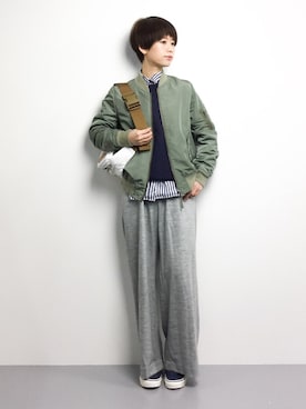 「スエット」｜「アイテム（MA-1）」を使った、yukiさん（レディース・152cm）の冬コーディネート