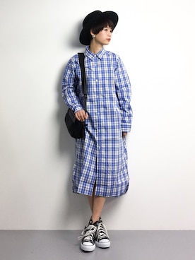 「BEAMS BOY（ビームスボーイ）のアイテム（シャツワンピース）」を使った、yukiさん（レディース・152cm）の冬コーディネート